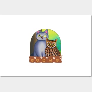 A Cat and An Owl Funny Pet Owner Lovely Designs Posters and Art